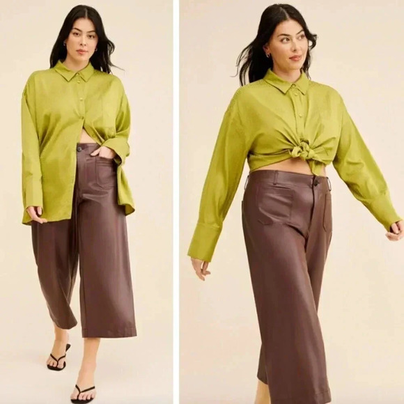 NWT Anthropologie Colette Cropped Vegan Leather Pants Chocolate - Picture 9 of 9